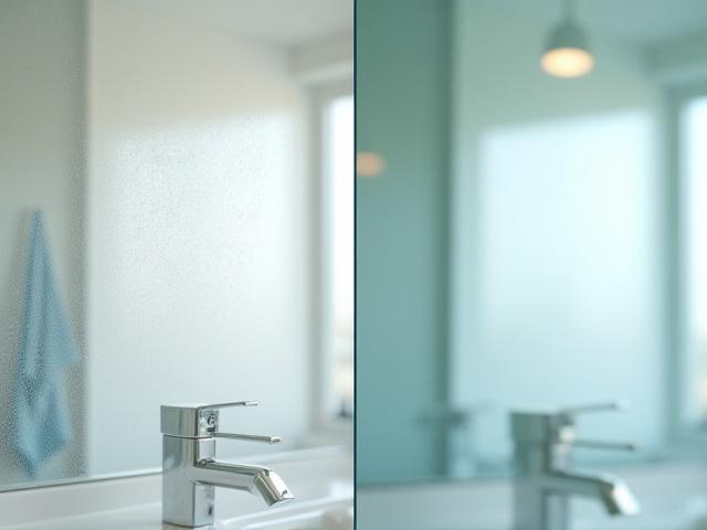 Before: 曇った浴室の鏡、After: 輝く透き通った鏡